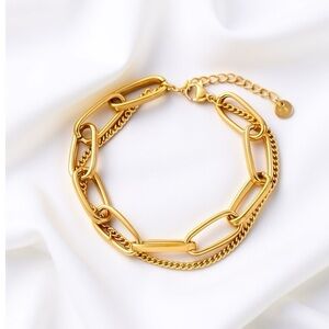 Women 18K Gold Plated Titanium Steel double Link & Thin Link Chain Bracelet